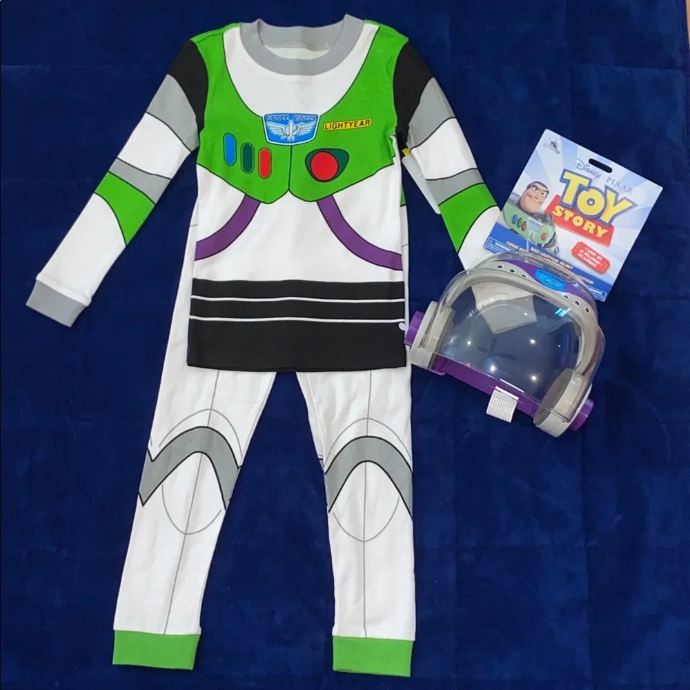 Disney Toy Story Buzz Lightyear Costume PJ Set in Size 5 & Light Up Buzz Helmet - Picture 4 of 11